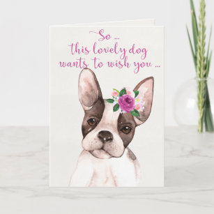 Watercolor Boston Terrier Dog Happy Birthday Card