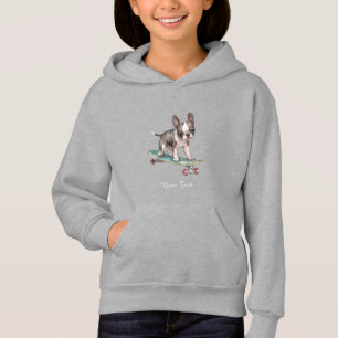 Watercolor Boston Terrier Kids Pullover Hoodie