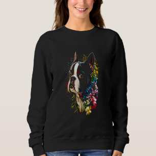 Watercolor Boston Terrier with flowers  Bostie  5 Sweatshirt