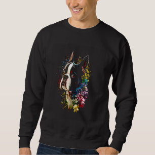 Watercolor Boston Terrier with flowers  Bostie  5 Sweatshirt