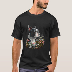 Watercolor Boston Terrier with flowers Bostie 84 T-Shirt