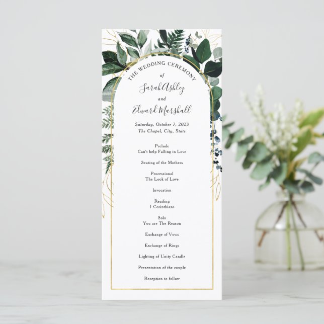 Watercolor Botanic Greenery & Modern arch Program (Standing Front)