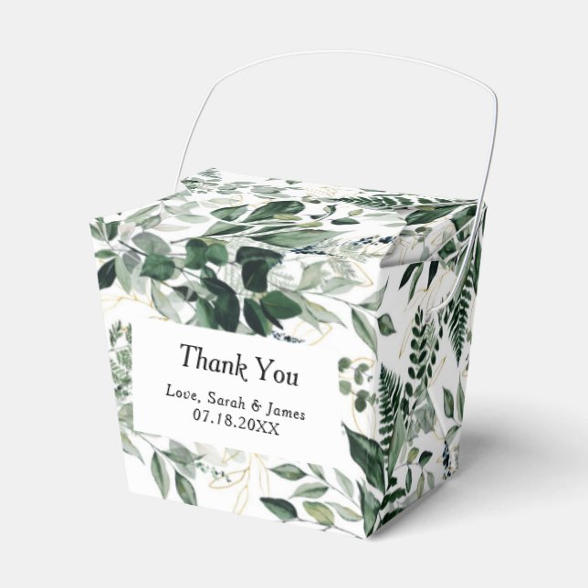 Watercolor botanic leaves wedding favor boxes (Front Side)