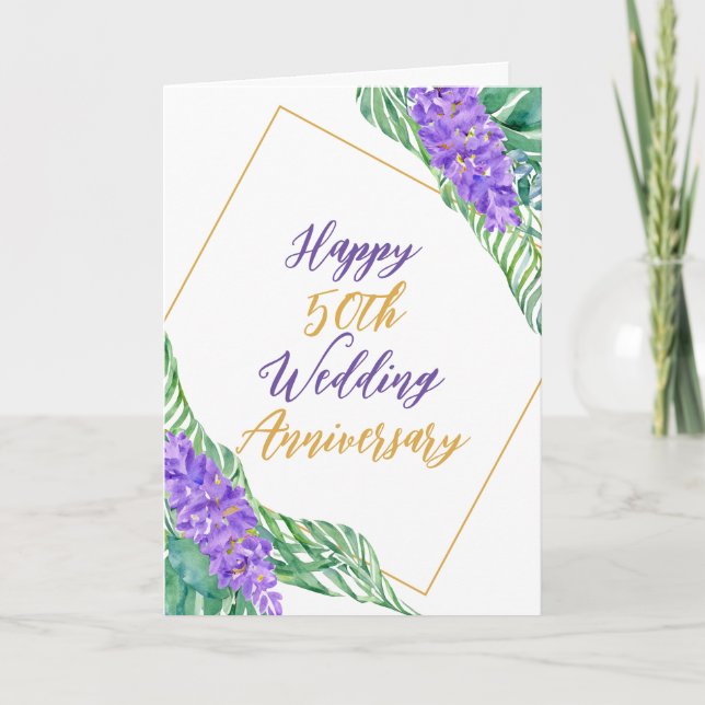 Watercolor Botanical 50th Wedding Anniversary Card (Front)