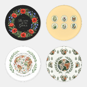 Watercolor Botanical and Earth Day Eco-Friendly Coaster Set