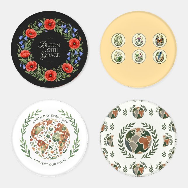 Watercolor Botanical and Earth Day Eco-Friendly Coaster Set (Set)