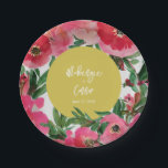 Watercolor Botanical Anemone Floral Yellow Wedding Paper Plates<br><div class="desc">Watercolor inspired floral and white text over yellow circle background.</div>