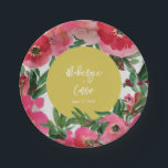 Watercolor Botanical Anemone Floral Yellow Wedding Paper Plates<br><div class="desc">Watercolor inspired floral and white text over yellow circle background.</div>