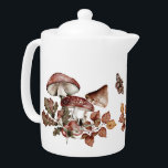 Watercolor Botanical Art Mushrooms & Fall Leaves  Teapot<br><div class="desc">This nature themed teapot has watercolor,  botanical art illustrations of rustic mushrooms,  fall leaves,  rose hips,  and colorful moths for a trendy cottagecore look. Great kitchen gift. Matching items available in our shop.</div>