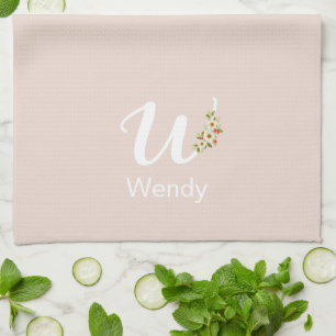 Watercolor botanical beige initial monogram kitchen towel
