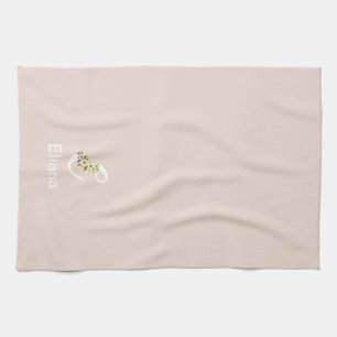 Watercolor botanical beige initial monogram kitchen towel