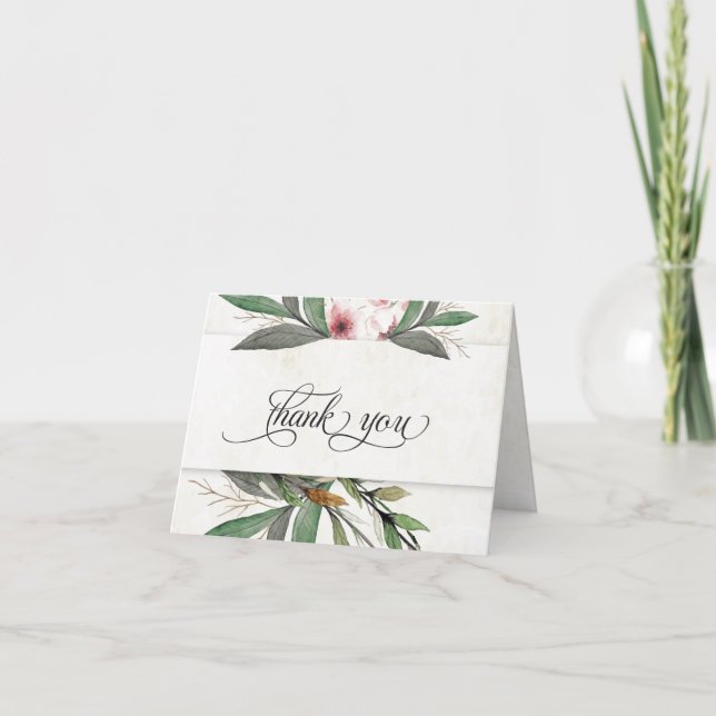 Watercolor Botanical Blossoms Wedding Thank You (Front)