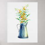 Watercolor Botanical Blue Yellow Vase Poster