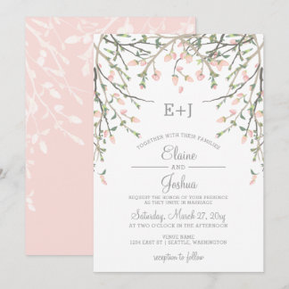 Watercolor Botanical Blush Pink Floral Wedding Invitation