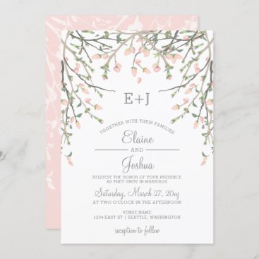 Watercolor Botanical Blush Pink Floral Wedding Invitation