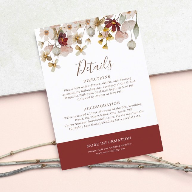 Watercolor Botanical Bordeaux Wedding Details Enclosure Card (Creator Uploaded)