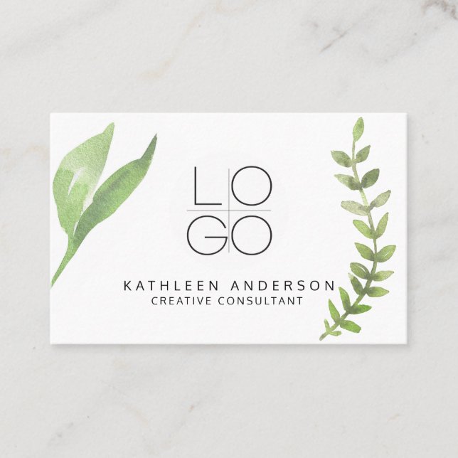 Watercolor Botanical Business Card with QR Code (Front)
