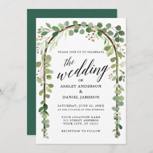 Watercolor Botanical Calligraphy Wood Arch Wedding Invitation