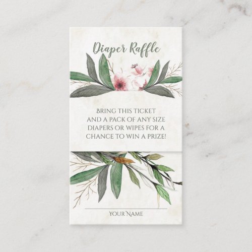 Watercolor Botanical Cherry Blossoms Diaper Raffle Enclosure Card