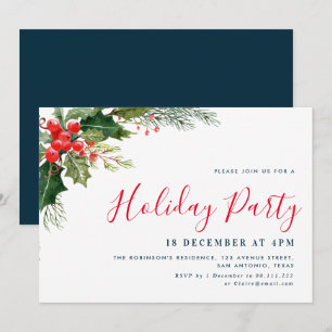 watercolor botanical christmas holiday party invitation