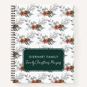 Watercolor Botanical Christmas Holiday Recipe Notebook