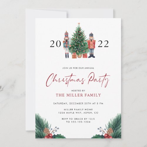 Watercolor Botanical Christmas Party Invitations