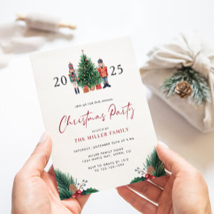 Watercolor Botanical Christmas Party Invitations