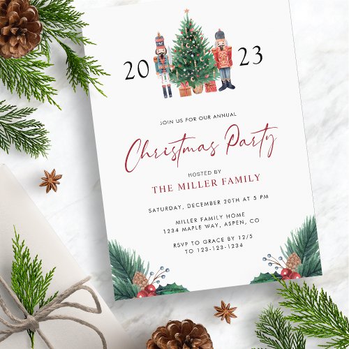 Watercolor Botanical Christmas Party Invitations