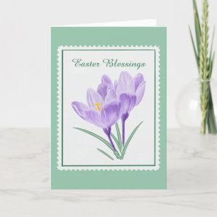 Watercolor Botanical Crocus Postage Stamp Easter Holiday Card
