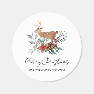 Watercolor Botanical Deer Christmas Holiday Classic Round Sticker