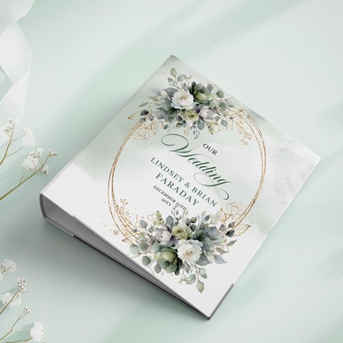 Watercolor Botanical Dusty Green Wedding Memory Al 3 Ring Binder
