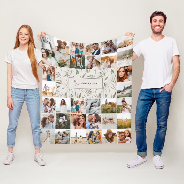Watercolor botanical elegant 34 multi photo family fleece blanket (In Situ)