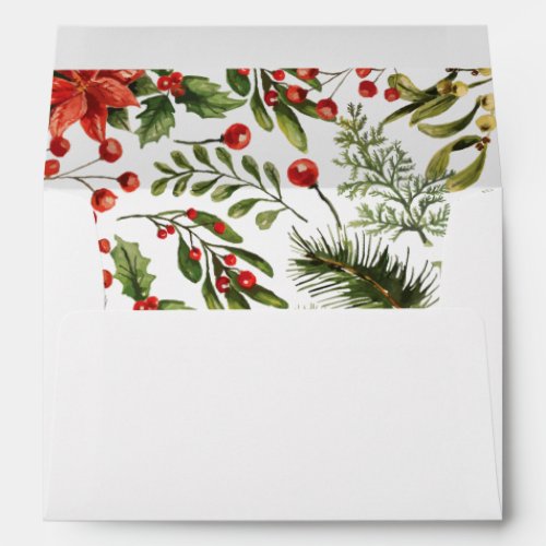 Watercolor Botanical Elegant Christmas Holidays Envelope