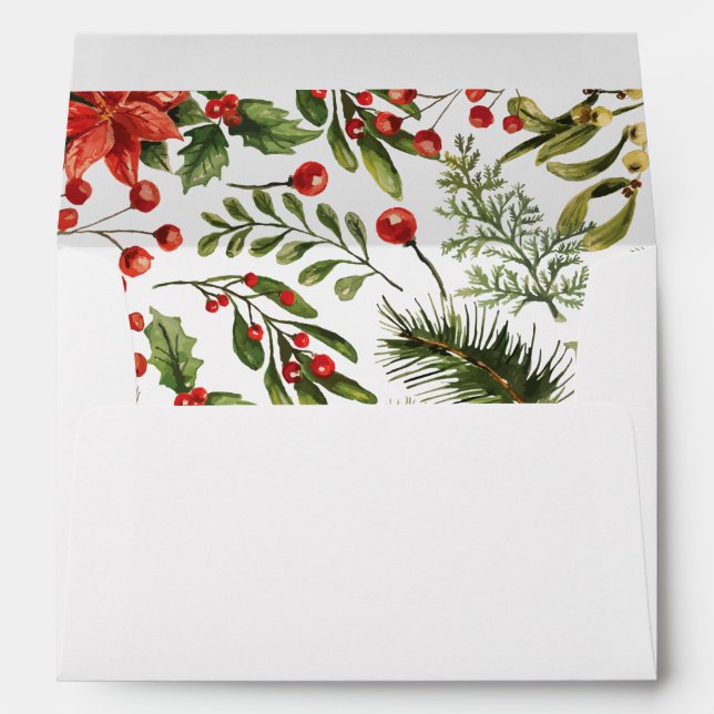 Watercolor Botanical Elegant Christmas Holidays Envelope (Back (Bottom))