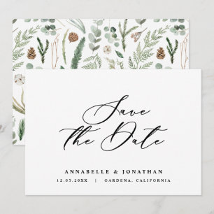 Watercolor botanical elegant script non photo save the date
