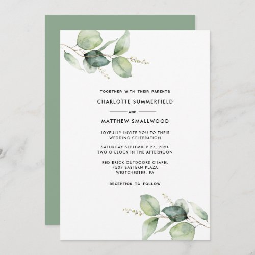 Watercolor Botanical Eucalyptus Greenery Wedding Invitation