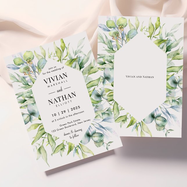 Watercolor Botanical Eucalyptus Greenery Wedding Invitation (Creator Uploaded)