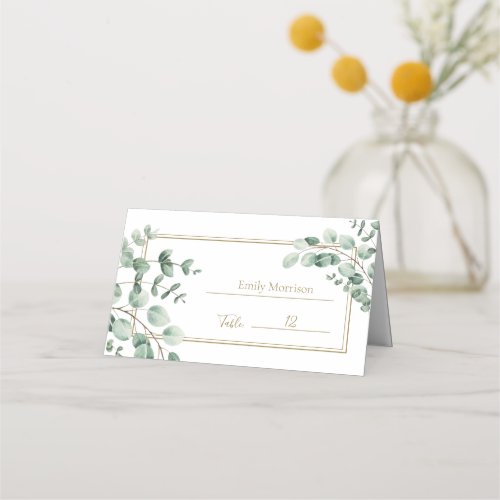 Watercolor Botanical Eucalyptus Greenery Wedding Place Card