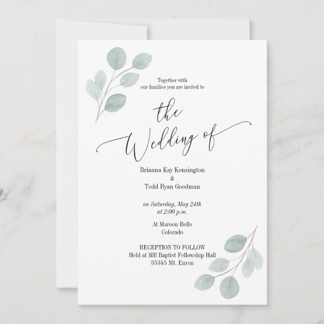 Watercolor Botanical Eucalyptus Invitation (Front)