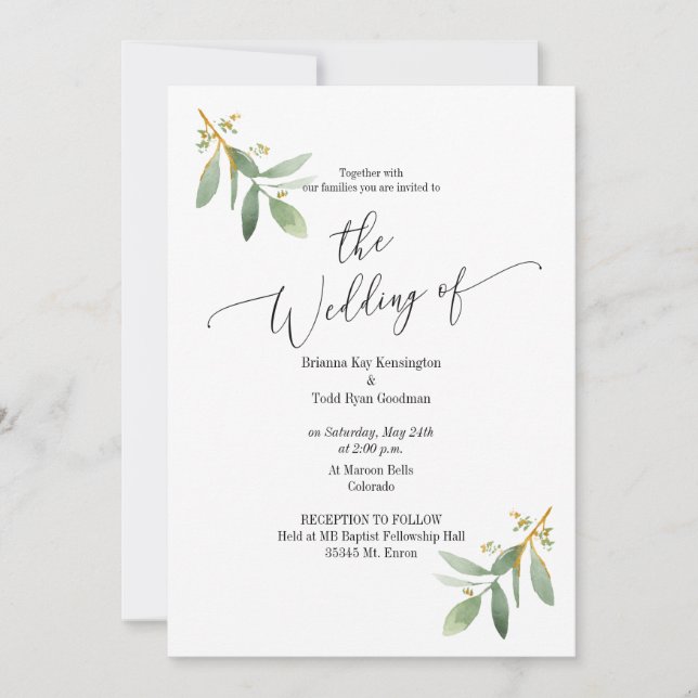 Watercolor Botanical Eucalyptus Invitation (Front)