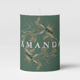Watercolor Botanical Eucalyptus Modern Monogram Pillar Candle
