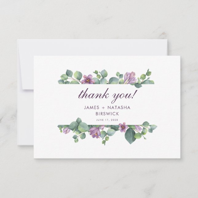 Watercolor Botanical Eucalyptus Wedding Thank You Card (Front)