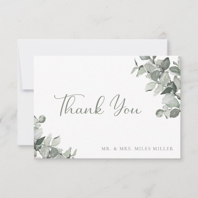 Watercolor Botanical Eucalyptus Wedding Thank You  Card (Front)