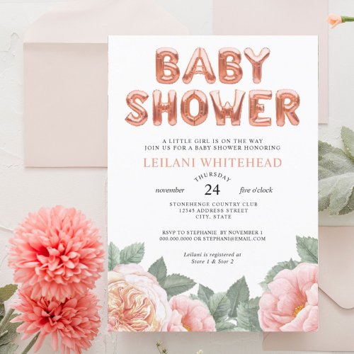 Watercolor Botanical Floral Baby Shower Invitation