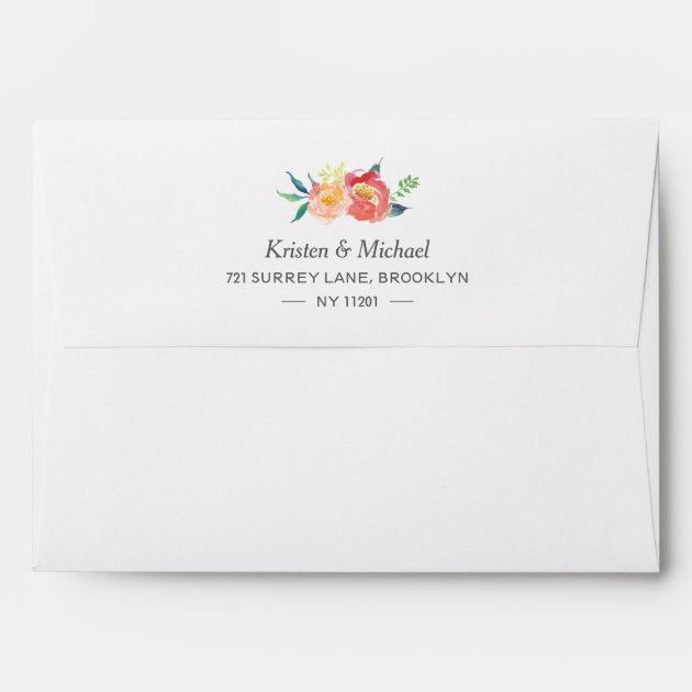 Watercolor Botanical Floral Black White Stripes Envelope