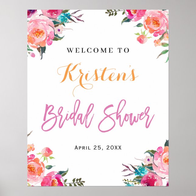 Watercolor Botanical Floral Bridal Shower Sign (Front)