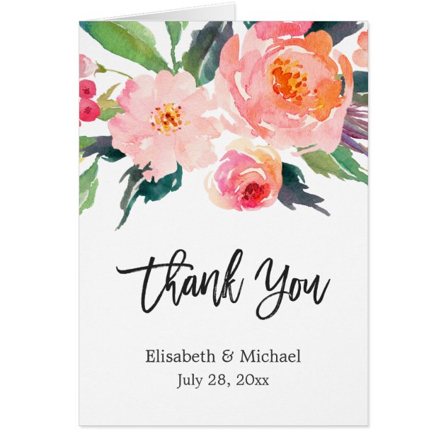 Watercolor Botanical Floral Calligraphy Thank You Card