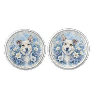 Watercolor Botanical Floral Dog Portrait Cufflinks