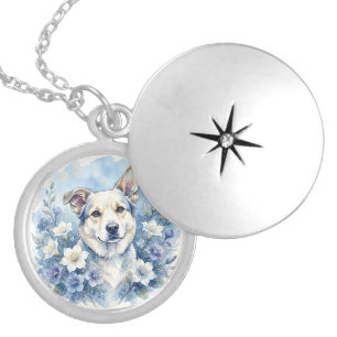 Watercolor Botanical Floral Dog Portrait Locket Necklace