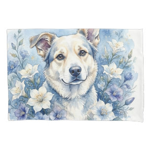 Watercolor Botanical Floral Dog Portrait Pillow Case